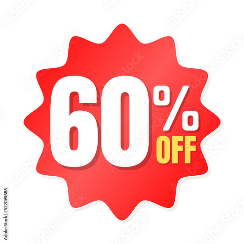 60% percent off(offer), shop now, red and yellow 3D super discount sticker, sale. vector illustration, Sixty 