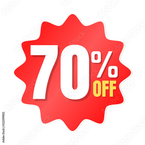 70% percent off(offer), shop now, red and yellow 3D super discount sticker, sale. vector illustration, seventy 