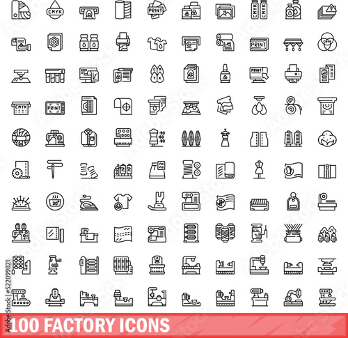 100 factory icons set. Outline illustration of 100 factory icons vector set isolated on white background