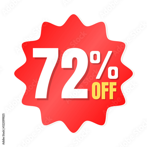 72% percent off(offer), shop now, red and yellow 3D super discount sticker, sale. vector illustration, Seventy two
