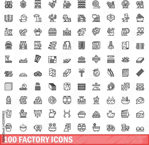 100 factory icons set. Outline illustration of 100 factory icons vector set isolated on white background