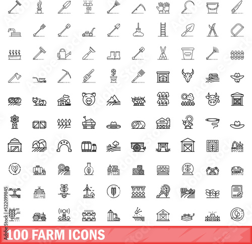 100 farm icons set. Outline illustration of 100 farm icons vector set isolated on white background
