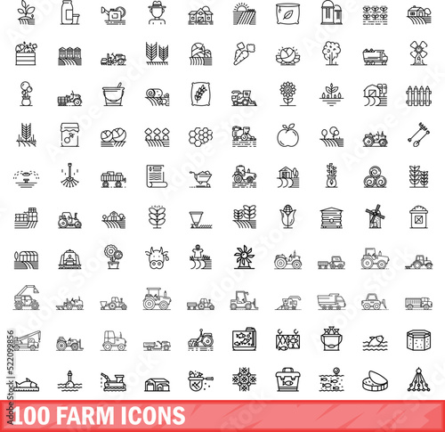 100 farm icons set. Outline illustration of 100 farm icons vector set isolated on white background