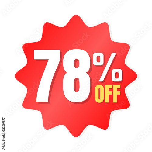 78% percent off(offer), shop now, red and yellow 3D super discount sticker, sale. vector illustration, Seventy-eight 