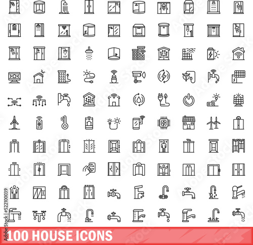 100 house icons set. Outline illustration of 100 house icons vector set isolated on white background