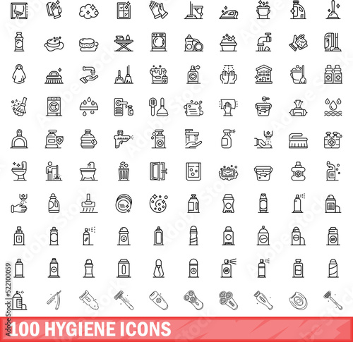 100 hygiene icons set. Outline illustration of 100 hygiene icons vector set isolated on white background