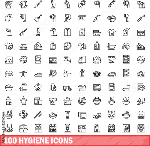 100 hygiene icons set. Outline illustration of 100 hygiene icons vector set isolated on white background
