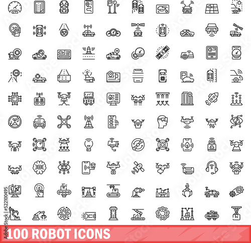 100 robot icons set. Outline illustration of 100 robot icons vector set isolated on white background
