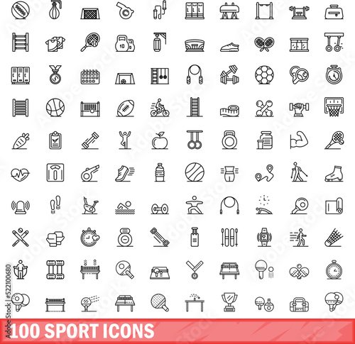 100 sport icons set. Outline illustration of 100 sport icons vector set isolated on white background