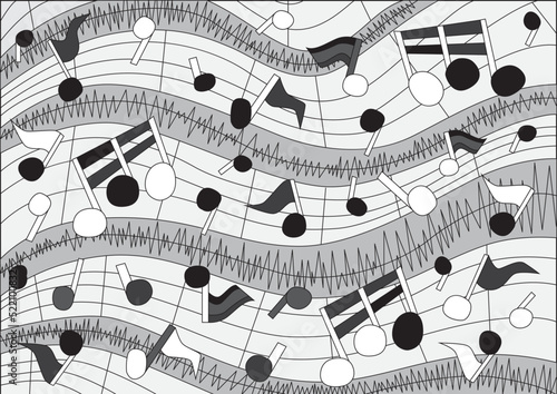 musical notes design black and white background illustration vector
 photo