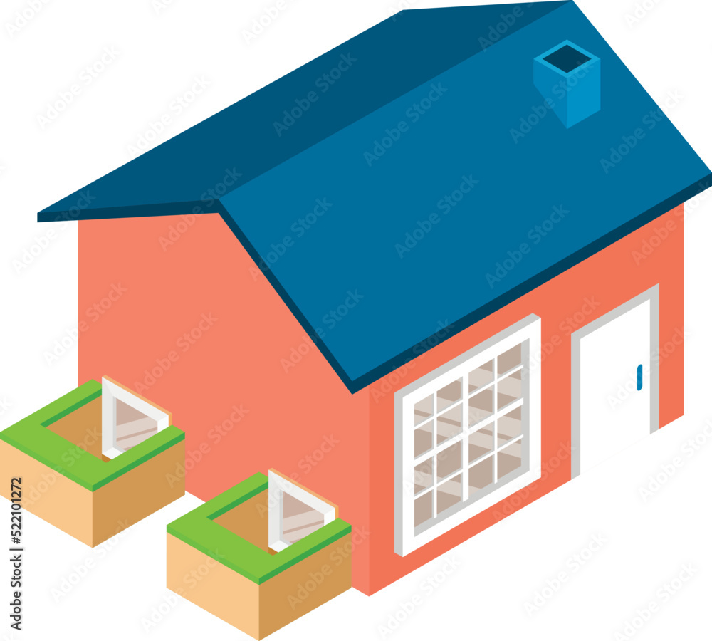 Standard house icon isometric vector. Modern one story house with basement icon. Residential building, construction, architecture