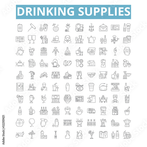 Drinking supplies icons, line symbols, web signs, vector set, isolated illustration