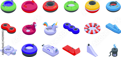 Snow tube icons set isometric vector. Winter sport. Snow hill