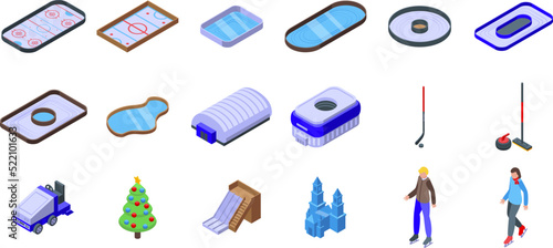 Ice rink icons set isometric vector. Activity ice. Rink skate
