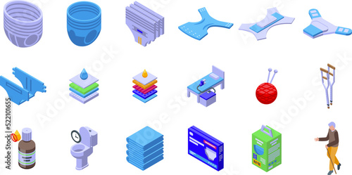 Adult diaper icons set isometric vector. Layer pad. Sanitary mattress