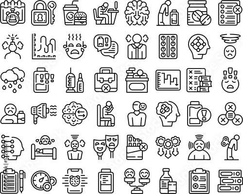 Burnout icons set outline vector. Stress mental. Work fatigue
