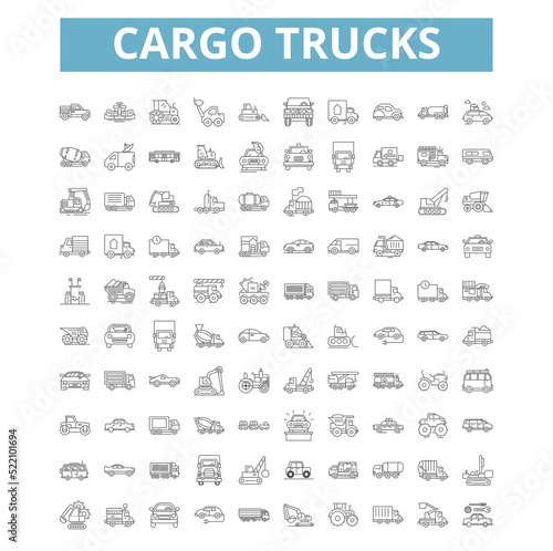 Cargo trucks icons, line symbols, web signs, vector set, isolated illustration