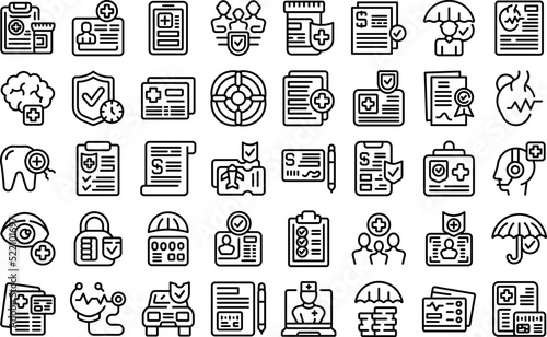 Insurance card icons set outline vector. Health insure. Body family