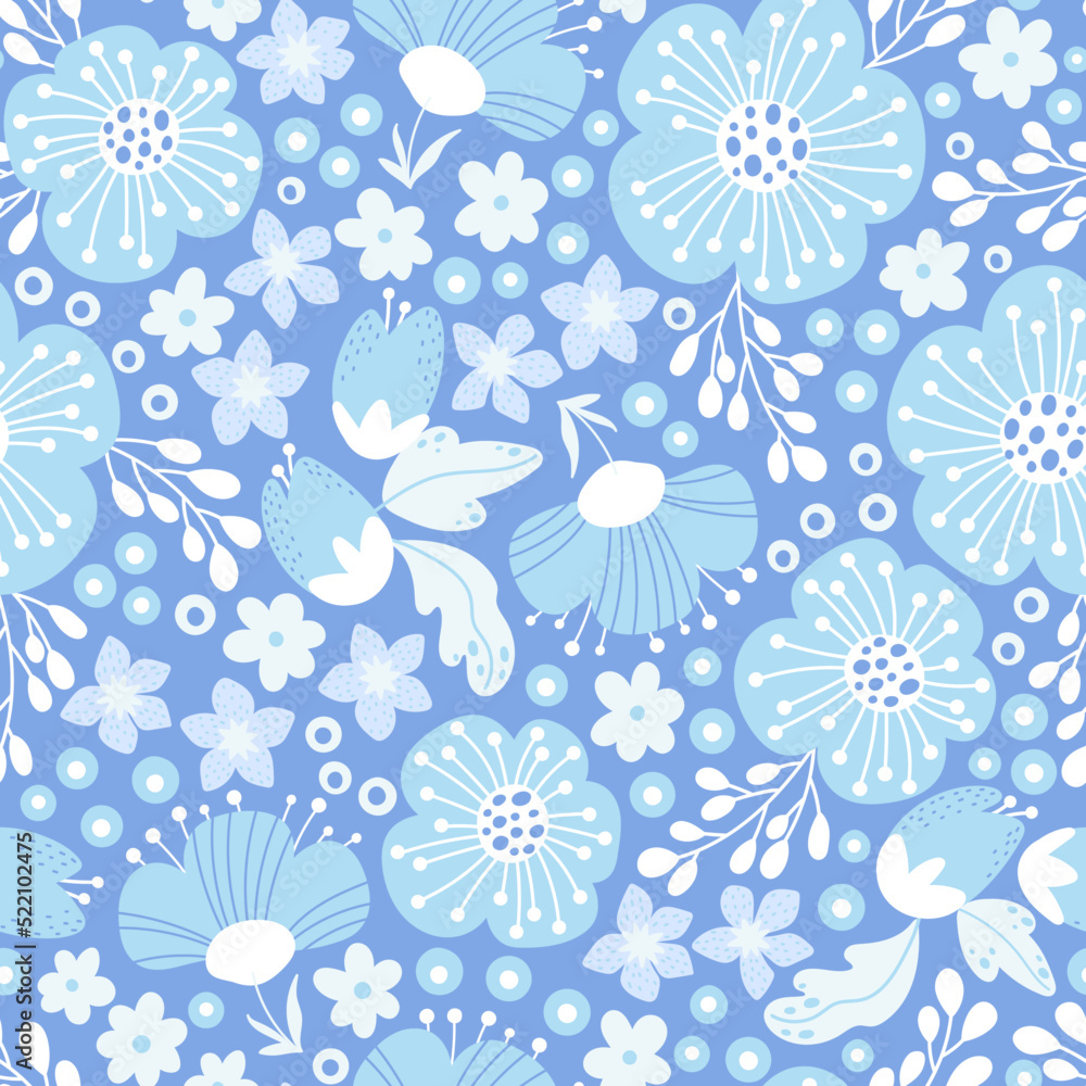 Vector seamless floral blue pattern
