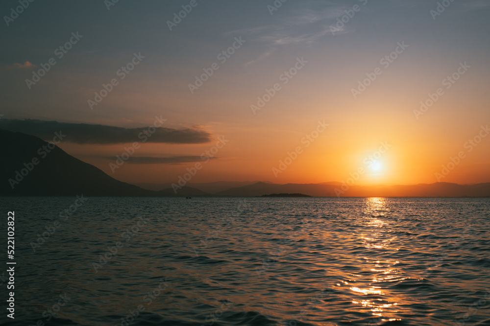 sunset, sky, sea, sun, water, clouds, nature, ocean, landscape, cloud, orange, beach, lake, evening, horizon, summer, dusk, beautiful, view, reflection, sunlight, red, light