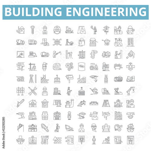 Building engineering icons, line symbols, web signs, vector set, isolated illustration