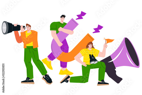 Marketing team attracting customers using clients retention strategy and inbound marketing business technology, flat cartoon vector illustration isolated on white background.