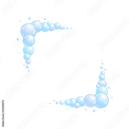 Soap bubble frame. Foam boarder. Blue suds divider and separator. Square decoration elements. Vector 