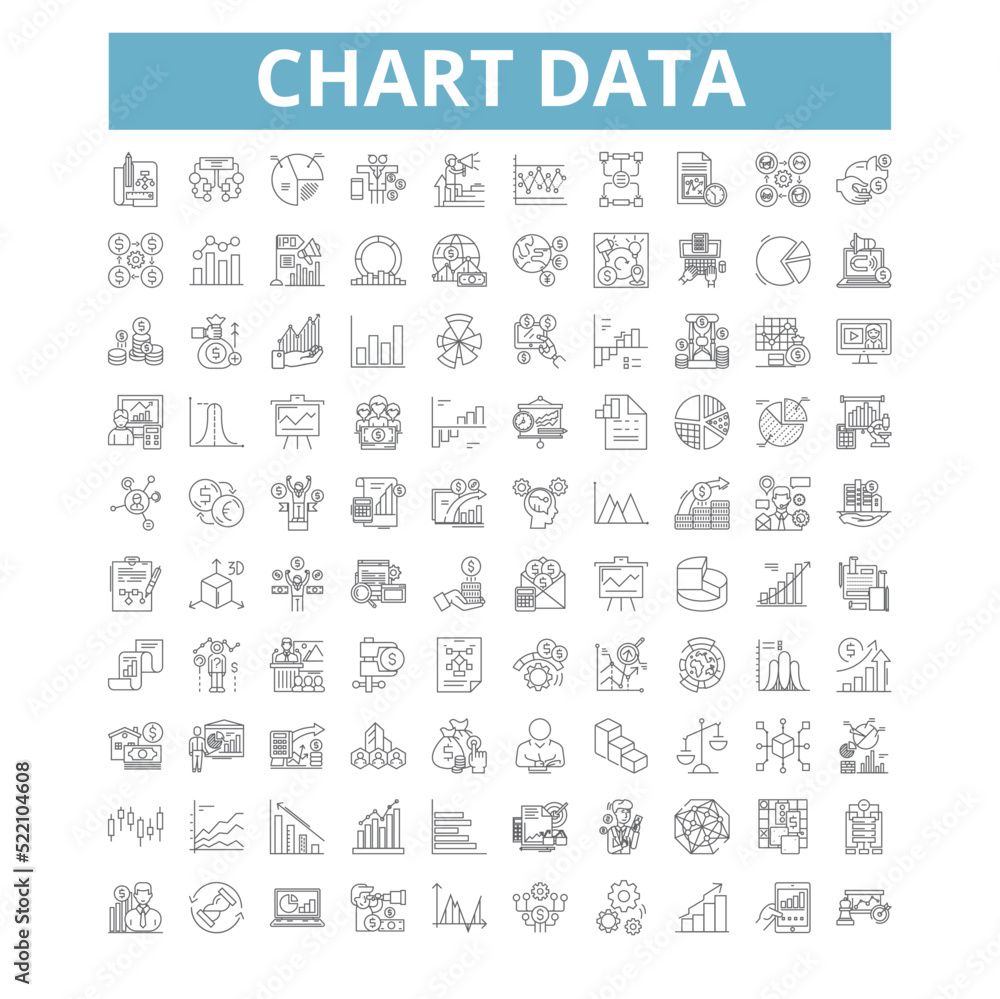 Chart data icons, line symbols, web signs, vector set, isolated ...