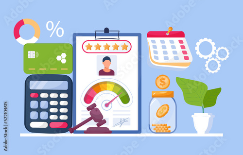 Credit score concept vector. Bank managers examine the client credit history from bad to good. Payment history measurement tool.