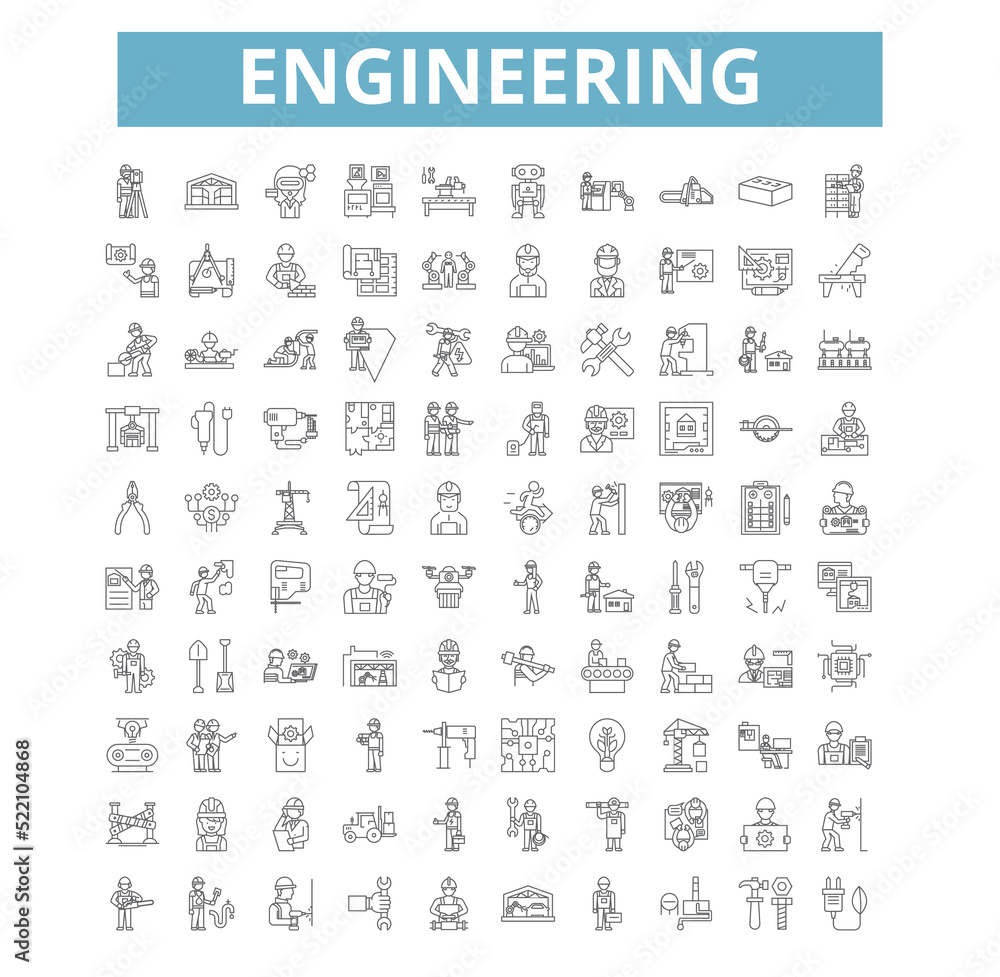 Engineering icons, line symbols, web signs, vector set, isolated ...