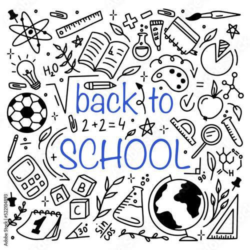 Back to school. School clipart. Sketch vector hand drawn doodle set of School objects and symbols