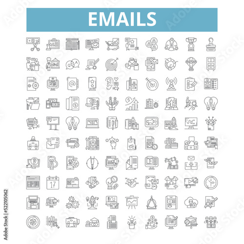 Emails icons, line symbols, web signs, vector set, isolated illustration