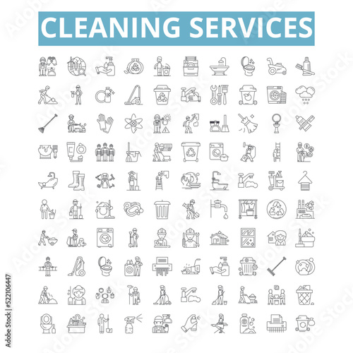 Cleaning services icons, line symbols, web signs, vector set, isolated illustration