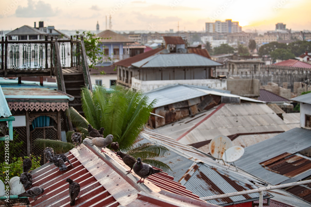 Obraz premium Roofs of Stone Town, Zanzibar. Aerial view of Zanzibar old town, Tanzania