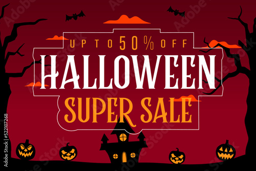 Halloween super sale background with pumpkin and bats