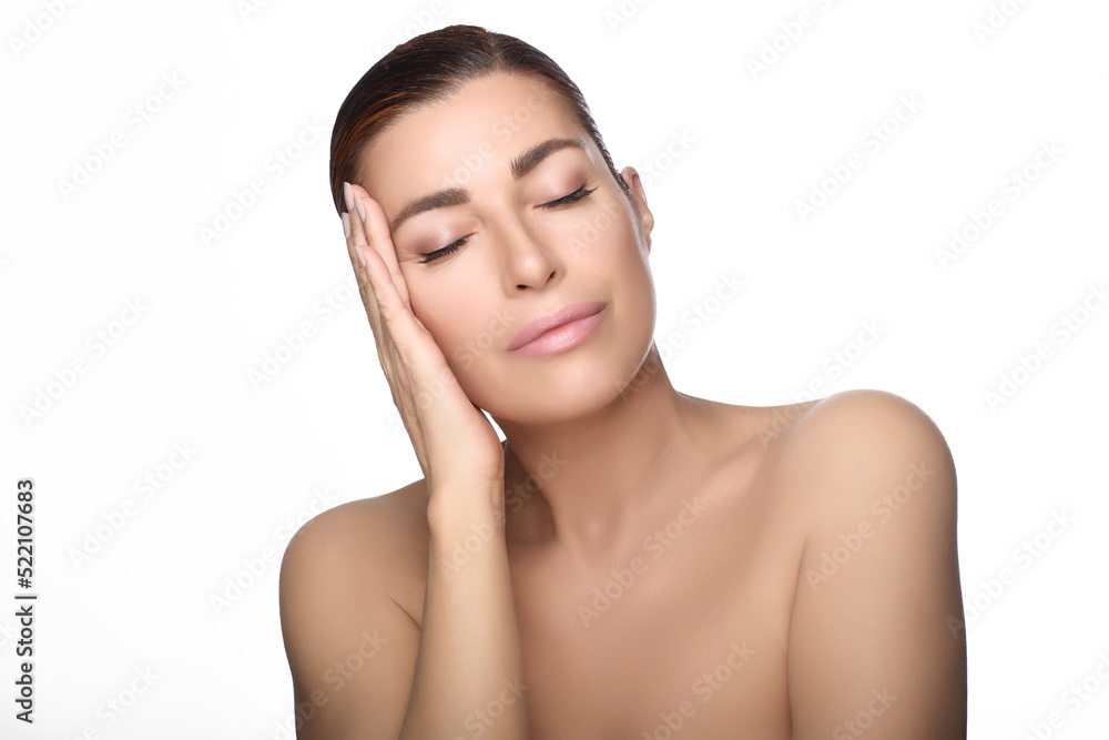 Beautiful middle-aged model in a skincare concept Beautiful middle-aged model in a skincare concept