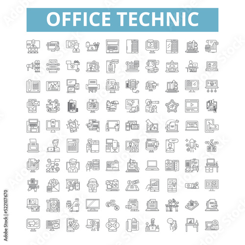 Office technic icons, line symbols, web signs, vector set, isolated illustration