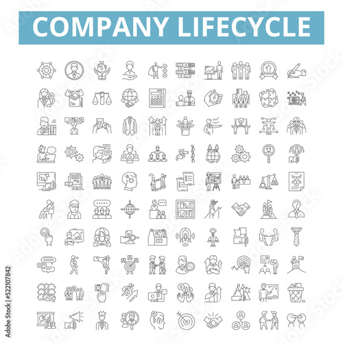 Fotótapéta Company lifecycle icons, line symbols, web signs, vector set, isolated illustrat