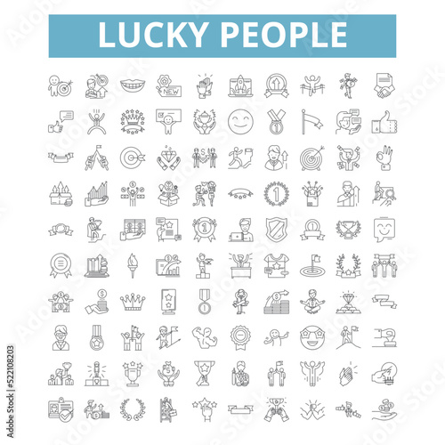 Lucky people icons, line symbols, web signs, vector set, isolated illustration