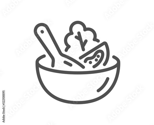 Salad line icon. Vegetable food sign. Healthy meal symbol. Quality design element. Linear style salad icon. Editable stroke. Vector