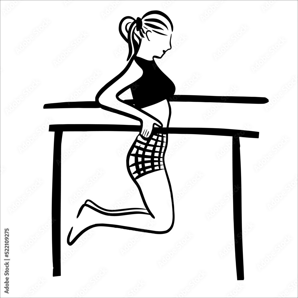 gymnastics on bars. fitness. swingarm. sport exercises. black and white