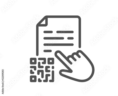 Qr code line icon. Scan barcode sign. Certificate document symbol. Quality design element. Linear style qr code icon. Editable stroke. Vector
