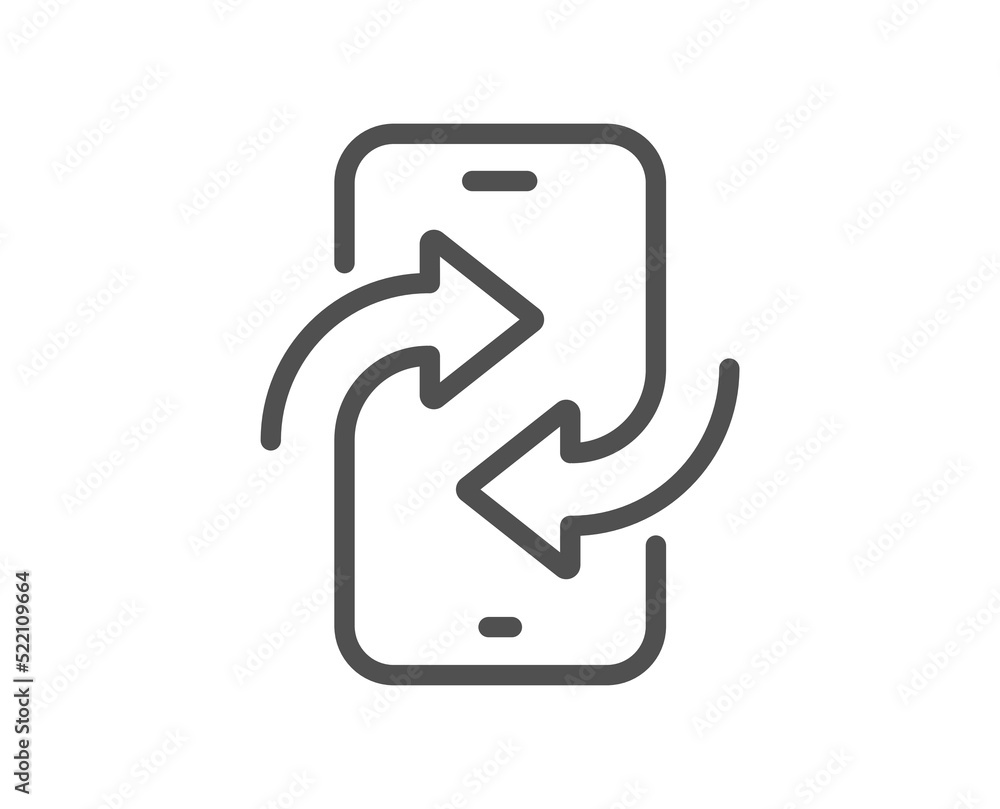 Phone transfer line icon. Smartphone app sign. Cellphone mobile device symbol. Quality design element. Linear style phone transfer icon. Editable stroke. Vector Phone transfer line icon. Smartphone app sign. Cellphone mobile device symbol. Quality design element. Linear style phone transfer icon. Editable stroke. Vector