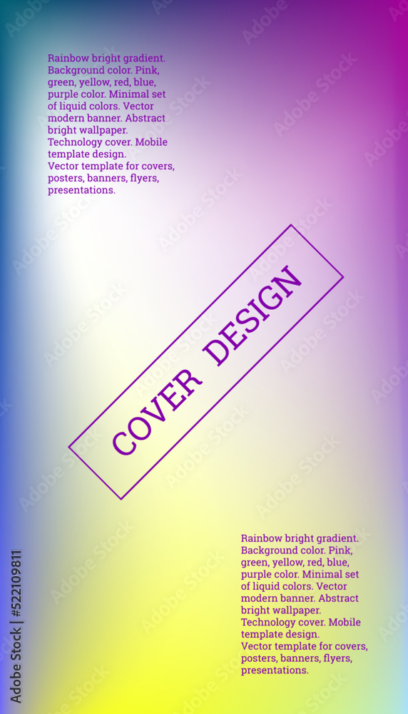 Fototapeta premium Bright cover or background design. Pink, green, yellow, red, blue, purple color. Minimal set of liquid colors. Abstract bright wallpaper. Technology cover. Mobile template design.