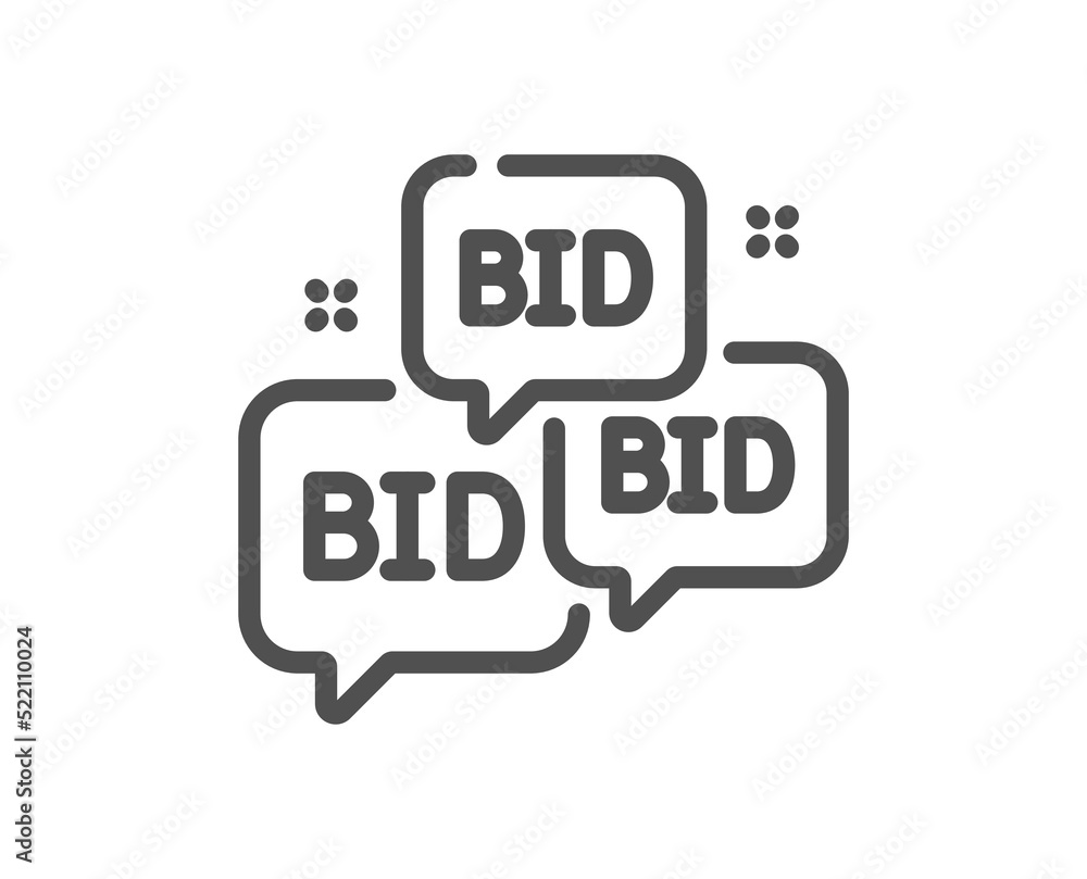 Bid offer line icon. Auction sign. Raise the price up symbol. Quality design element. Linear style bid offer icon. Editable stroke. Vector Bid offer line icon. Auction sign. Raise the price up symbol. Quality design element. Linear style bid offer icon. Editable stroke. Vector