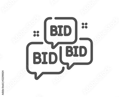 Bid offer line icon. Auction sign. Raise the price up symbol. Quality design element. Linear style bid offer icon. Editable stroke. Vector