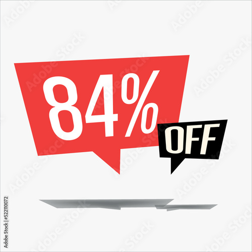 84% off discount sticker sale blue tag isolated vector illustration. discount offer price label, vector price discount symbol floating