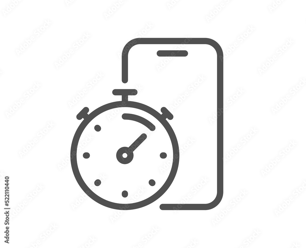 Timer app line icon. Stopwatch time sign. Phone countdown clock symbol. Quality design element. Linear style timer app icon. Editable stroke. Vector Timer app line icon. Stopwatch time sign. Phone countdown clock symbol. Quality design element. Linear style timer app icon. Editable stroke. Vector