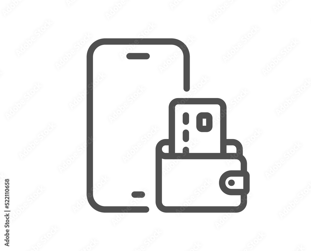 Phone wallet line icon. Smartphone app sign. Cellphone mobile device symbol. Quality design element. Linear style phone wallet icon. Editable stroke. Vector Phone wallet line icon. Smartphone app sign. Cellphone mobile device symbol. Quality design element. Linear style phone wallet icon. Editable stroke. Vector