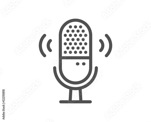 Microphone line icon. Studio mic sign. Voice record device symbol. Quality design element. Linear style microphone icon. Editable stroke. Vector